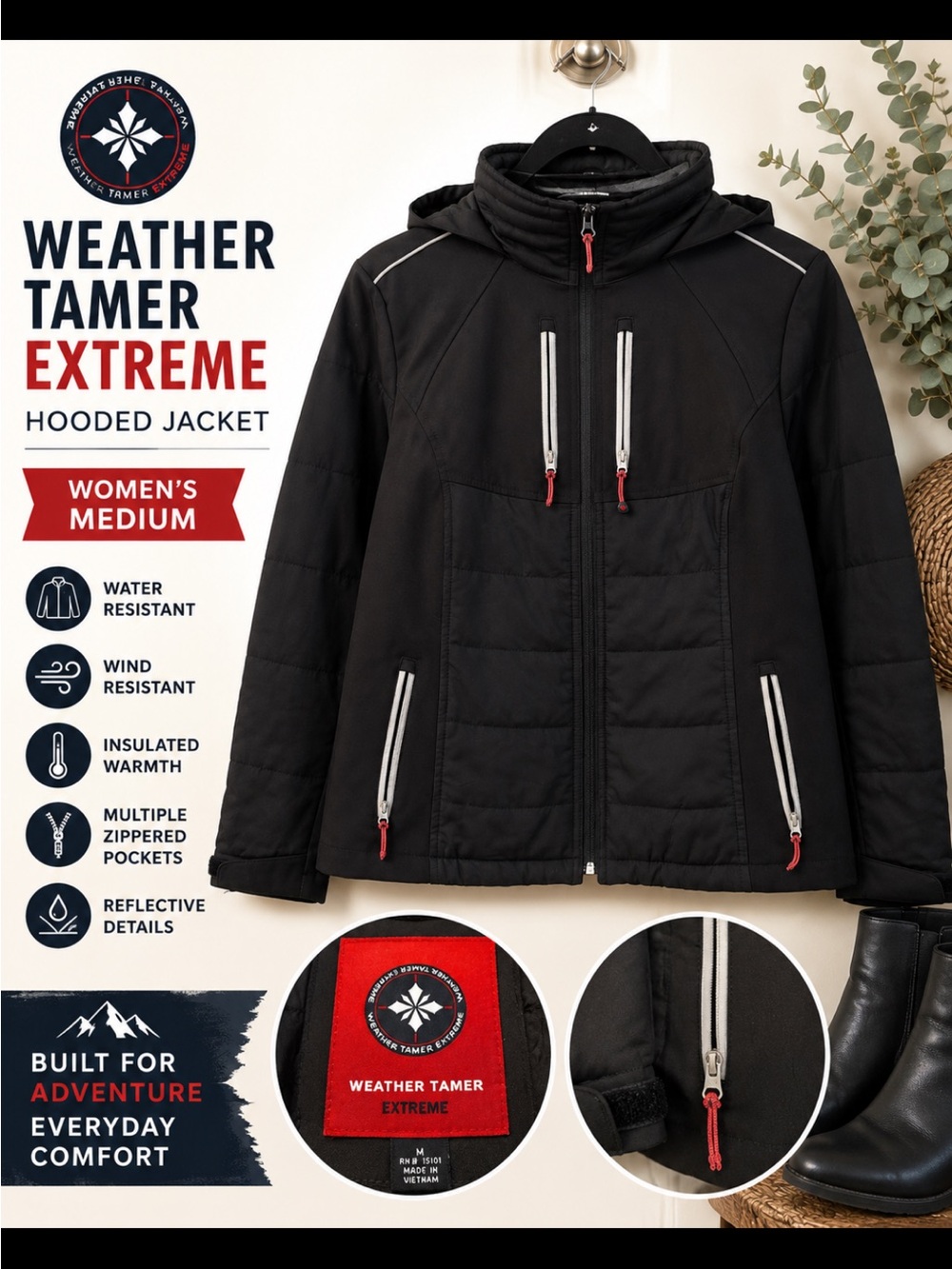 Weather Tamer Extreme Women's Hooded Puffer Jacket - Black